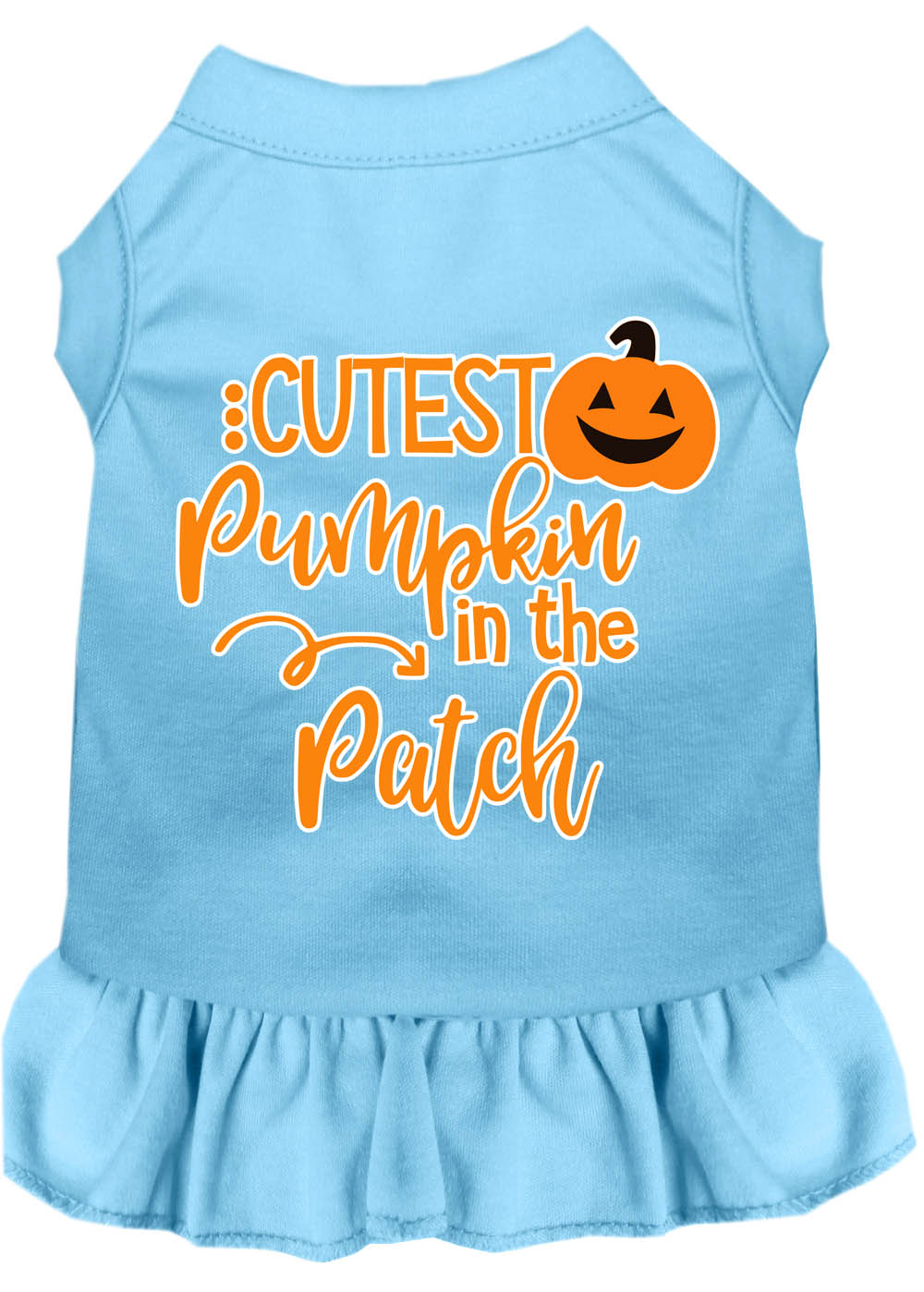 Cutest Pumpkin in the Patch Screen Print Dog Dress Baby Blue Sm
